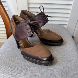 Marni Oxford Lace Up Block Heel Brown Leather 38